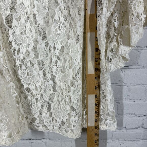 Tunic Women Plus 2X Ivory Short Bell Sleeve Lace Cottage Fairy Transparent Top - Picture 6 of 9
